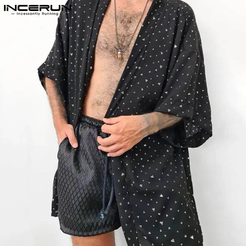 

Рубашка INCERUN Мужская в горошек, модная уличная одежда с рукавом до локтя, кардиган с открытым стежком, свободная гавайская рубашка, лето 2021
