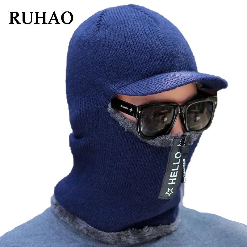 

Winter Hats For Men Keep Face Ear Warm Balaclava Cap Winter Knitted Hat With Zipper New Add Fur Lined Warm Brim Outdoor Ski Hat
