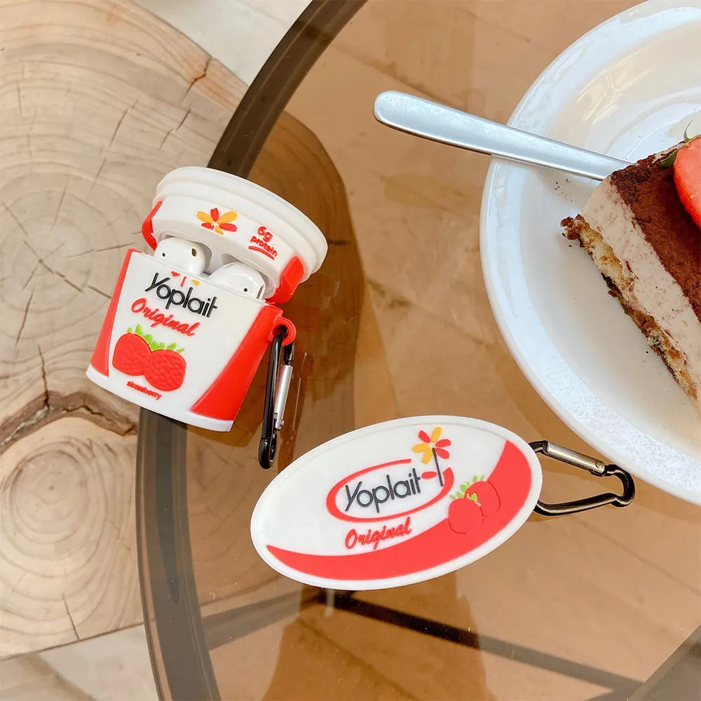 Чехол с 3d-изображением клубники фруктов йогурта напитков для AirPods 1 2 Pro Box мягкий