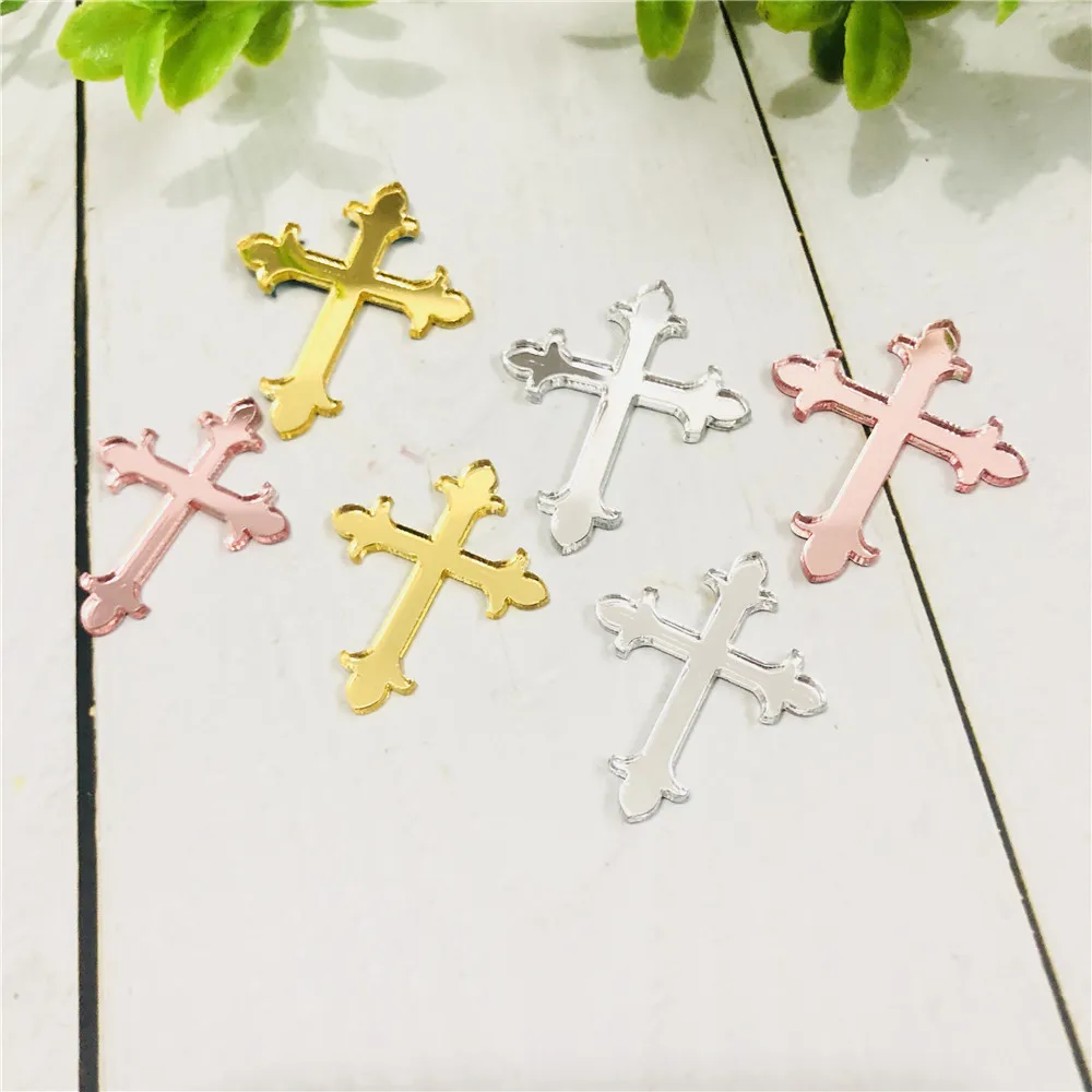 50pcs/lot Mirror Gold Rose Laser Cut Acrylic Cross Wedding Birthday Party Favors Unique Baby Shower Decors Baptism Gifts | Дом и сад