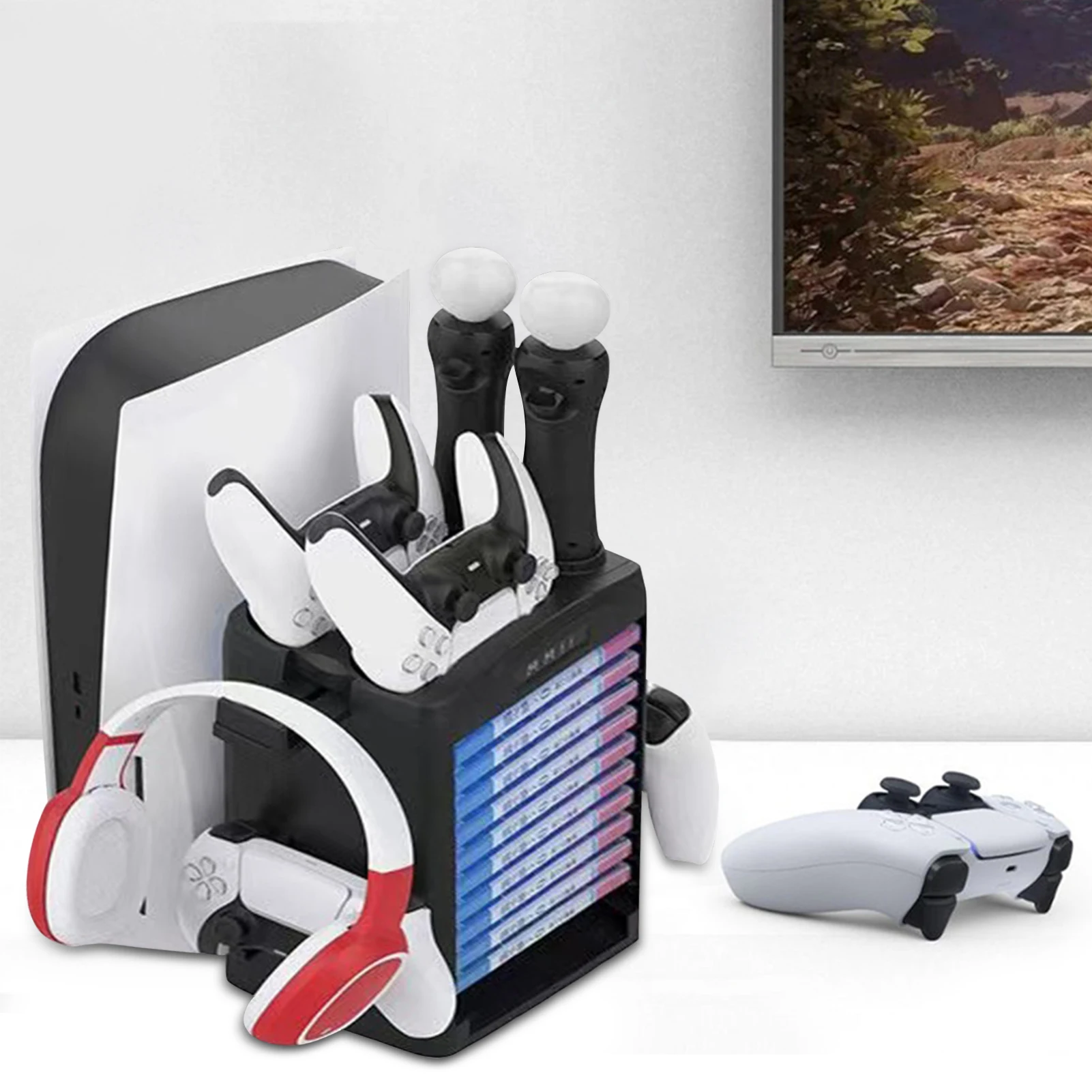 

Универсальный игры диски для хранения стеллаж для хранения башня геймпад Зарядная база контроллер Органайзер предназначен для PS5 DE/UHD P-VR хо...