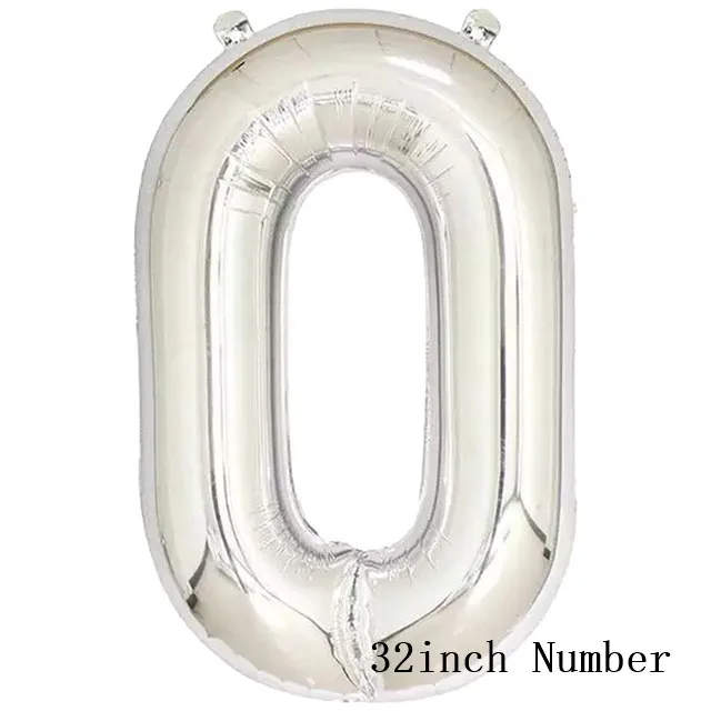 32inch Number 0 Золотистый, серебристый, металлический латексный воздушный шар 18 30 40 50 60 70 80 90 лет с номером в честь Дня Рождения вечерние воздушные шары из фольги для взрослых - Цвет: 32inch Number 0