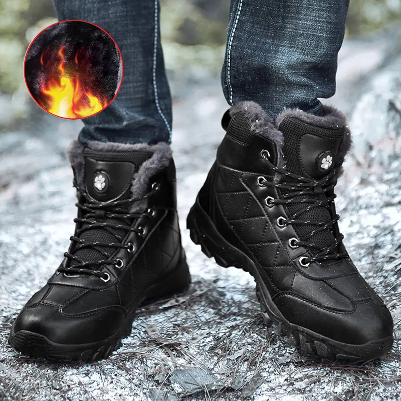 Мужские ботинки для пешего туризма качественные кожаные зимние до щиколотки