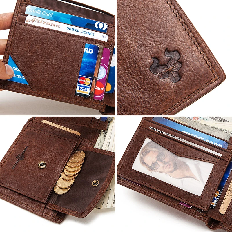 Мужские кошельки с rfid защитой винтажный бумажник из кожи Крейзи Хорс тонкий