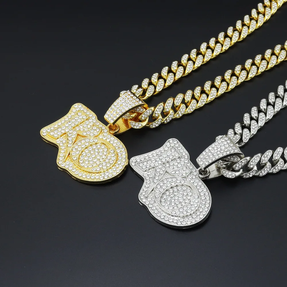 

Men Hip Hop KO Pendant Necklace Miami Cuban Chain Iced Out Bling HipHop Necklaces Male Fashion Jewelry
