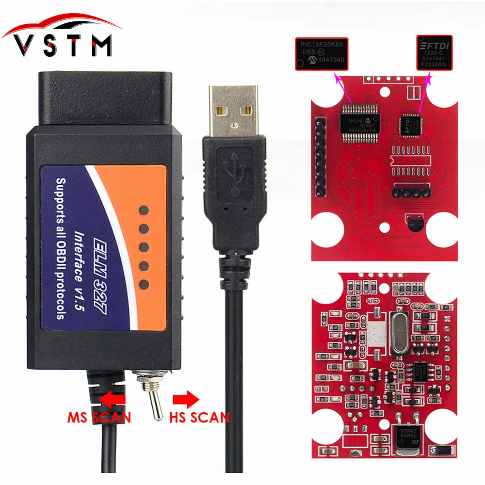 ELM327 V1.5 сканер Bluetooth Автомобильный OBD2 диагностический инструмент USB FTDI/PIC18F25K80 чип