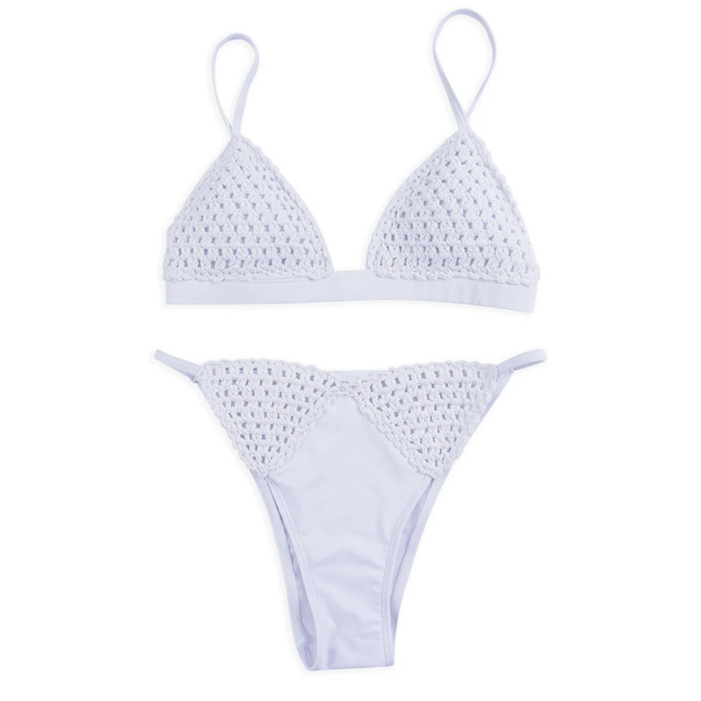 White Crochet Bikini Сексуальные микро связанное крючком бикини, ручная работа бразильский микро стринги вязаный Плавание костюм Для женщин однотонные Плавание одежда Пляжная одежда для купания ванный комплект - Цвет: White Crochet Bikini