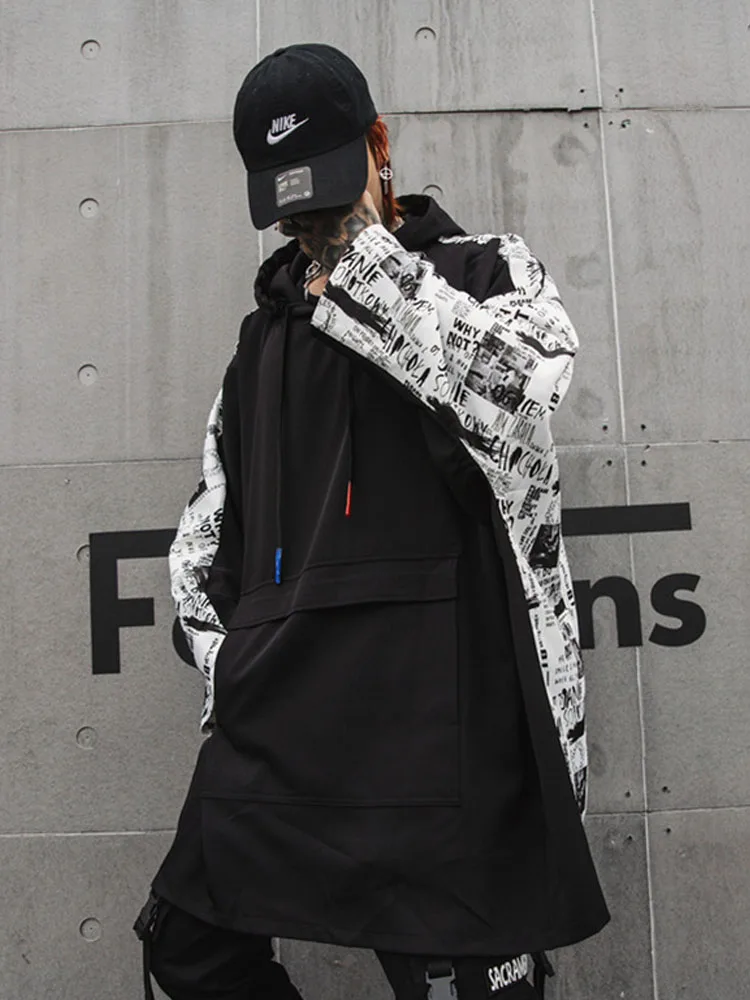 Мужская футболка с капюшоном и длинным рукавом уличная мода хип хоп