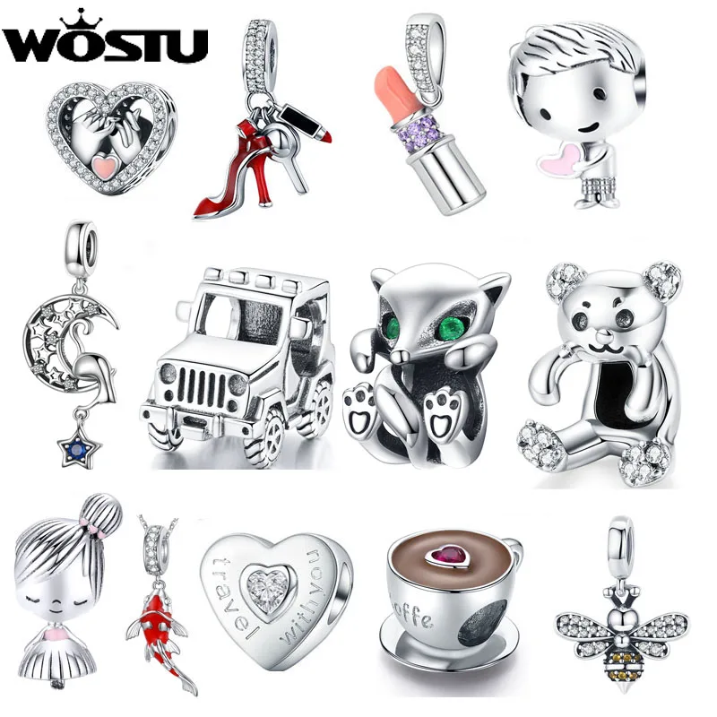 WOSTU Family Heart Copper Charm High heels Pendant Bee Boy &amp Girl Dangle Beads Fit Original Bracelets For Women Jewelry | Украшения и