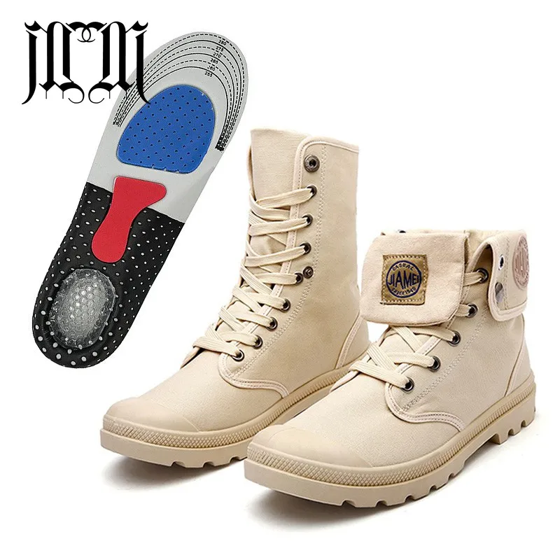 khaki-A MUMUELI/Спортивная парусиновая обувь с стелькой цвета хаки и бежевого цвета; коллекция года; Мужская Дизайнерская Повседневная дышащая походная обувь; модные ботинки с высоким берцем; 1328 - Цвет: khaki-A