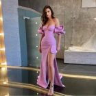 Женское атласное платье-Русалка, длинное фиолетовое платье с открытыми плечами и рукавами-фонариками, элегантное платье для выпускного вечера