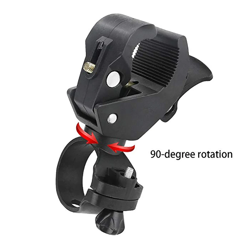 

Universal 90-Degree Rotating Bike Bicycle Handlebar LED Flashlight Torch Mount Clamp Clip Holder Grip Bracket (Black)