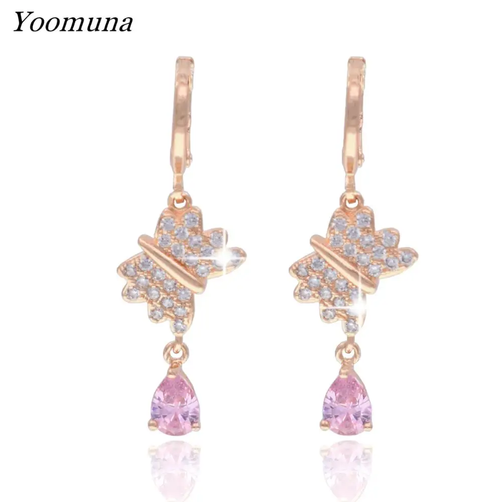 Женские романтичные серьги подвески с фианитом цвета розового золота