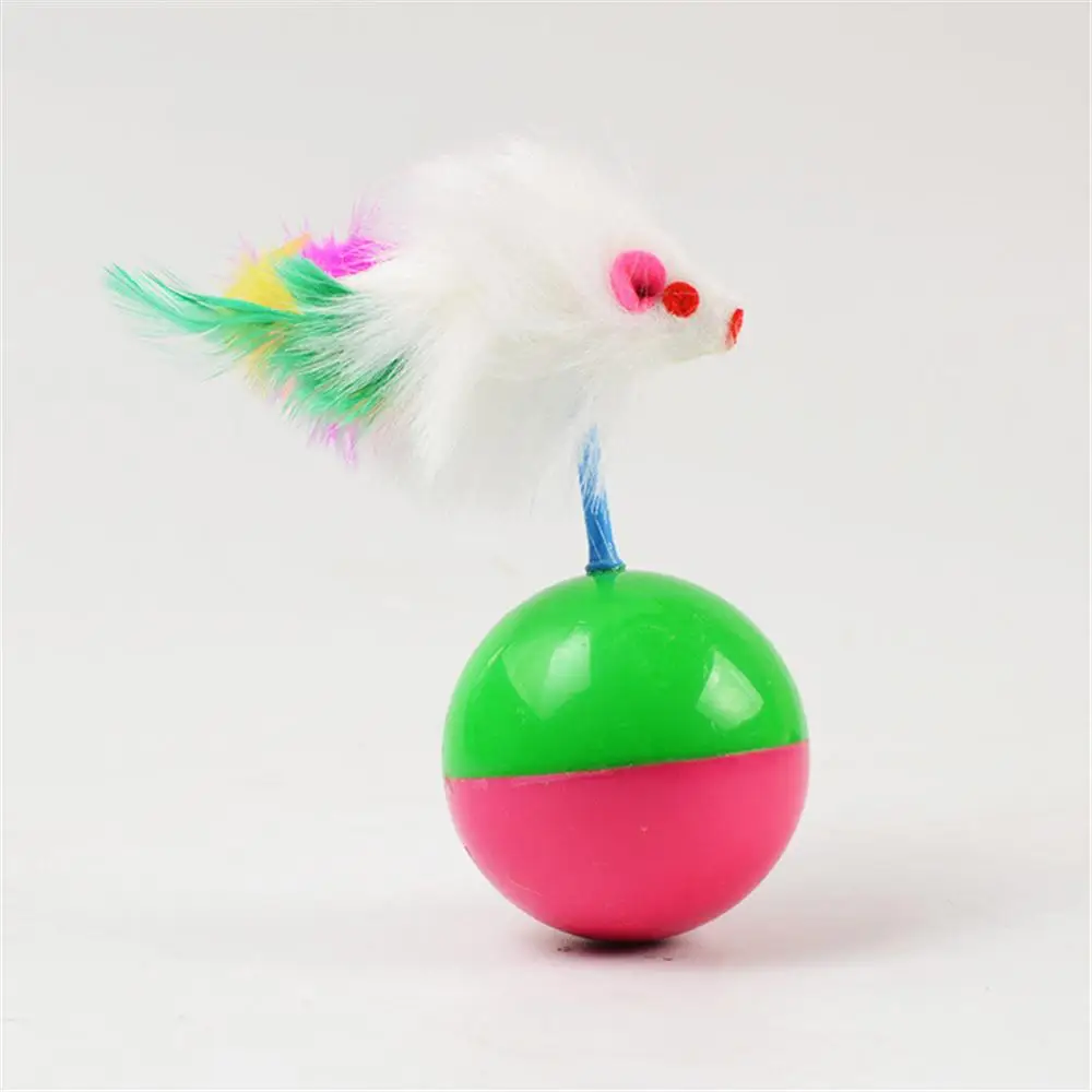 

Tumbler Mouse Ball Colorful Feather Plush Mice Toy Durable Pet Cat Interactive Catch Play Plastic Balls Mimi Favorite Teaser Toy