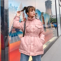 2020 winter ultra light women down jacket warm white duck down hooded parkas female single breasted snow outerwear with belt