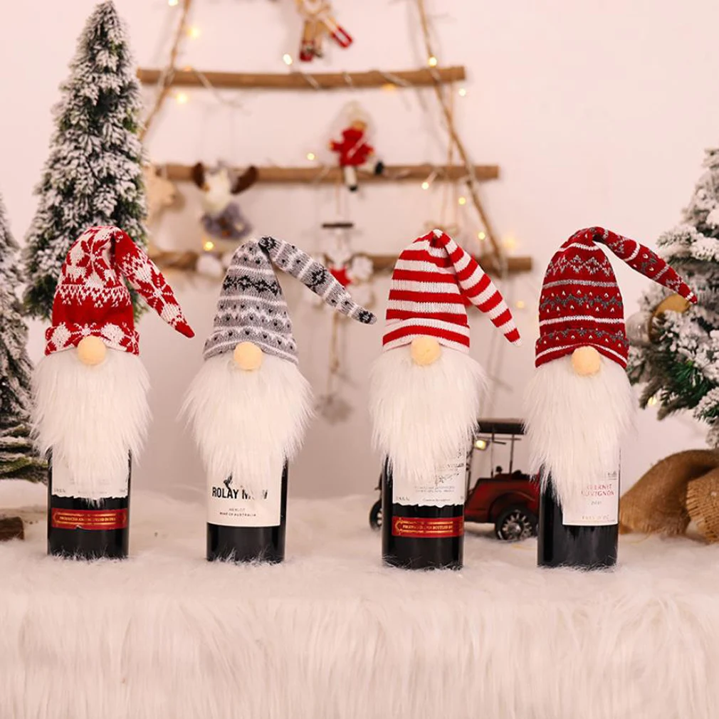 

Wine Bottle Cover Toppers Christmas Gnomes Champagne Bottle Decoration for Table Decorations Xmas Gift