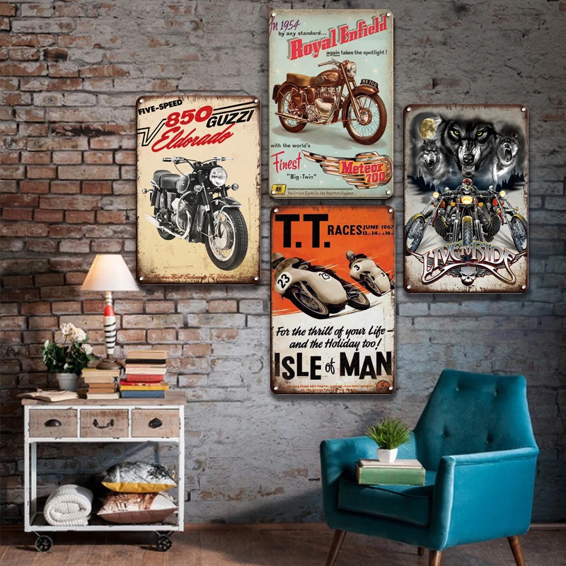Vintage Triumph Motorcycle Tin Signs Wall Sticker Art Home Decor with British Flag Metal Logo image 2