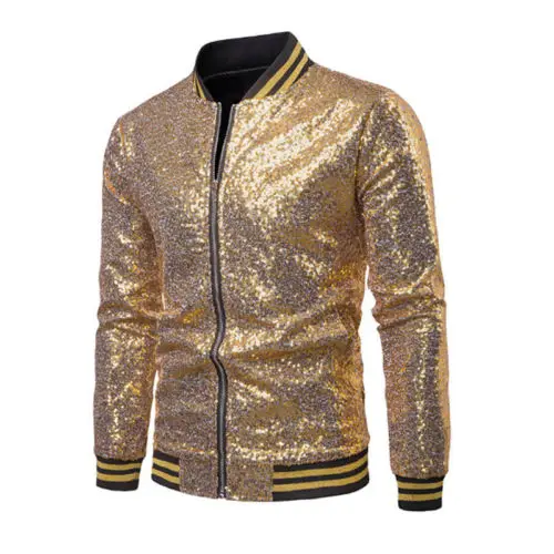 

Men Shiny Blazers Gold Sequin Glitter Suit Jackets Male Nightclub One Button Suit Blazer DJ Stage Blazers