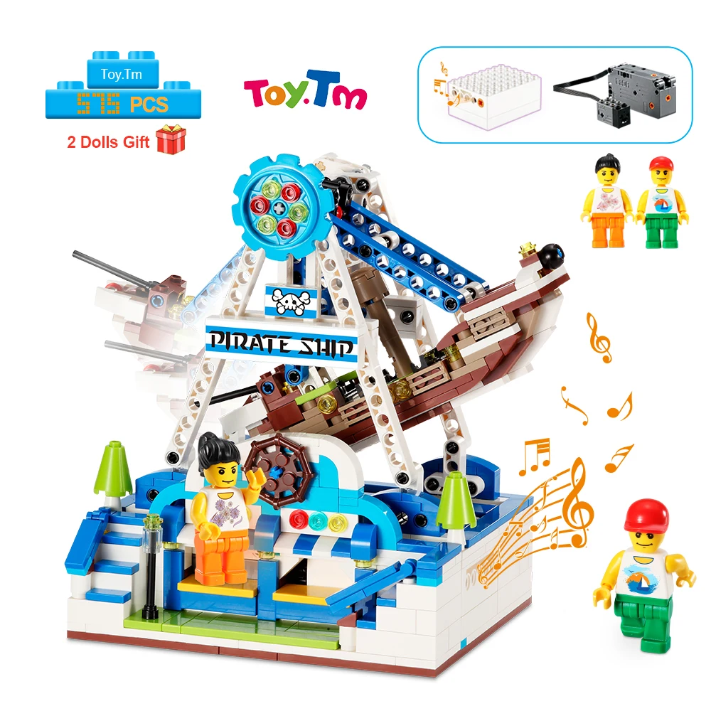 685 шт на батарейках карусель пиратский корабль строительные блоки с музыкой
