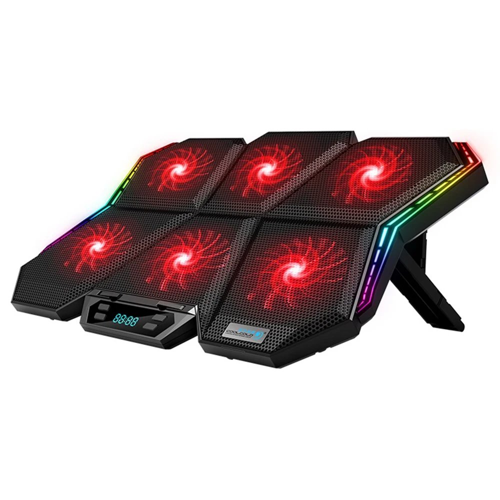 

Кулер Coolcold игровой RGB для ноутбука, охлаждающий аксессуар для ноутбука с шестью вентиляторами и 2 USB-портами