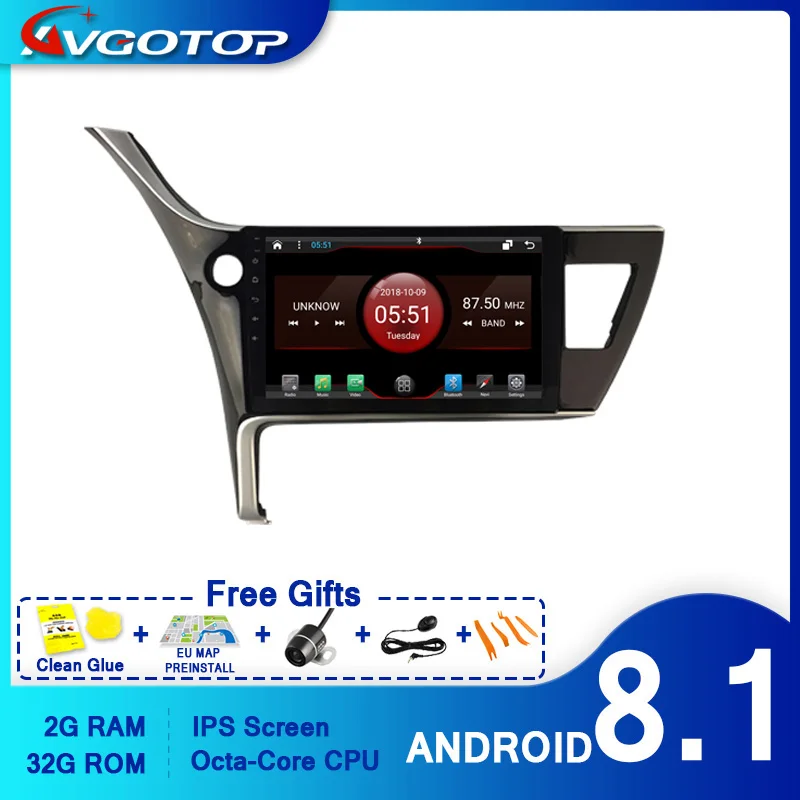 Автомобильный DVD плеер AVGOTOP с GPS Android 9 0 для TOYOTA COROLLA 2017 мультимедийный