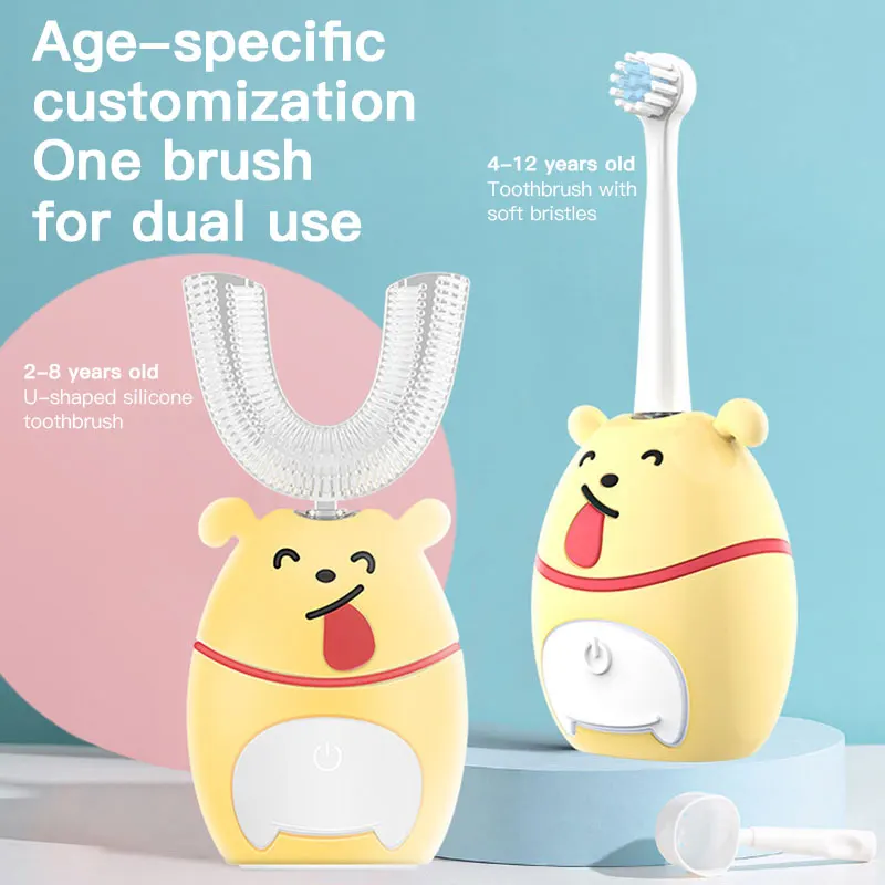 

Умная Детская электрическая зубная щетка на 360 градусов, силиконовая автоматическая ультразвуковая зубная щетка, детская зубная щетка с му...