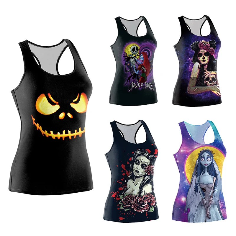 Женская 3D футболка на Хэллоуин страшный череп костюм невесты вампира облегающий