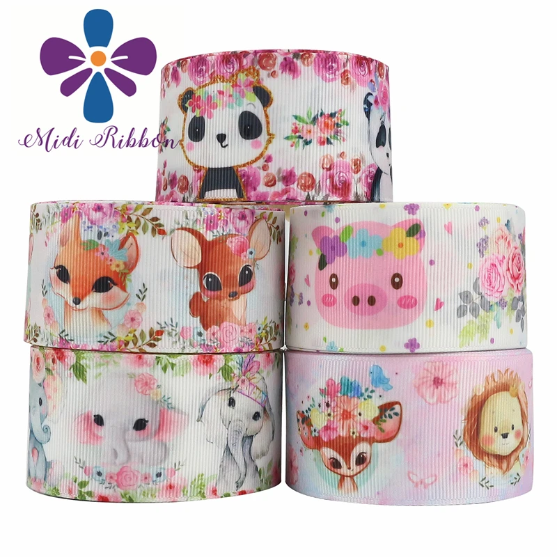 

16mm-75mm Cute Lovely Animals Series Rainbow Printed Grosgrain/Elastic Ribbon Flower DIY Bowknots Hair Band 50yards/roll