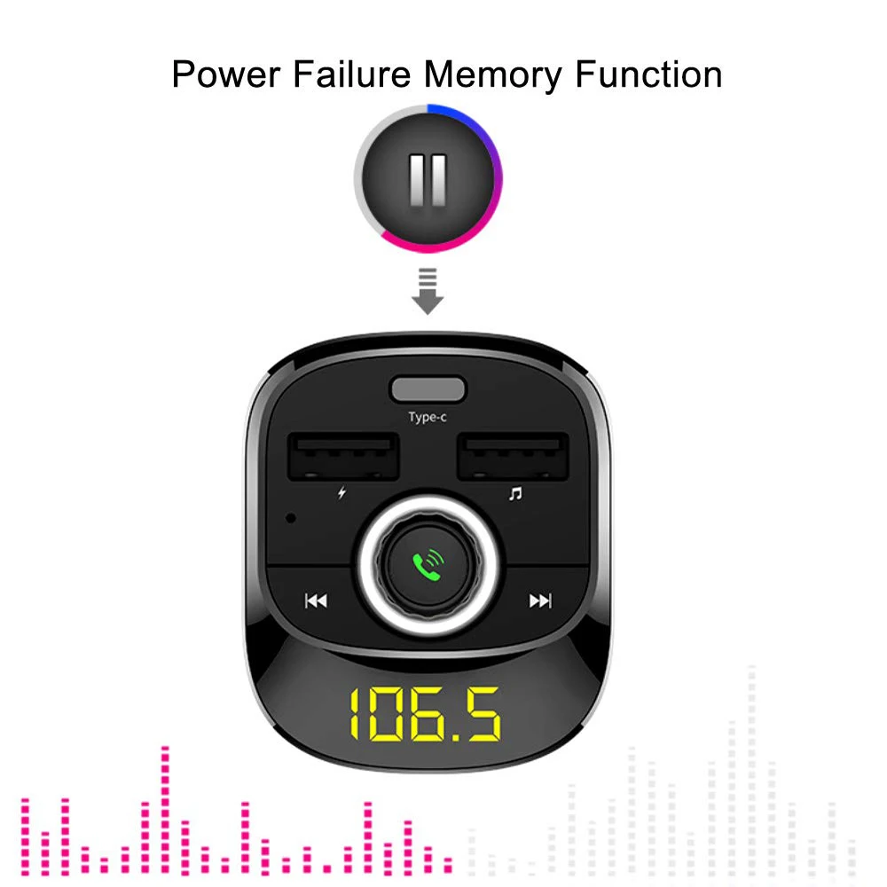 Автомобильный MP3-плеер с Bluetooth fm-передатчиком Hands-free автомобильный комплект двойной USB порт+ type-C Интерфейс быстрой зарядки поддержка TF/SD