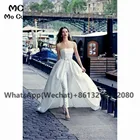 Женский Свадебный комбинезон без бретелек, белое ТРАПЕЦИЕВИДНОЕ ПЛАТЬЕ со шлейфом и бантом, платье до пола в стиле бохо, 2021