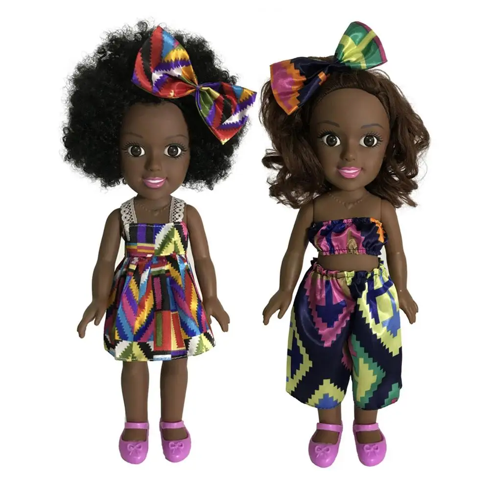

35cm Simulation African Little Girl Doll Fashion Silicone Mini Doll Body Pretend Play Toys for Girls Children Christmas Gift