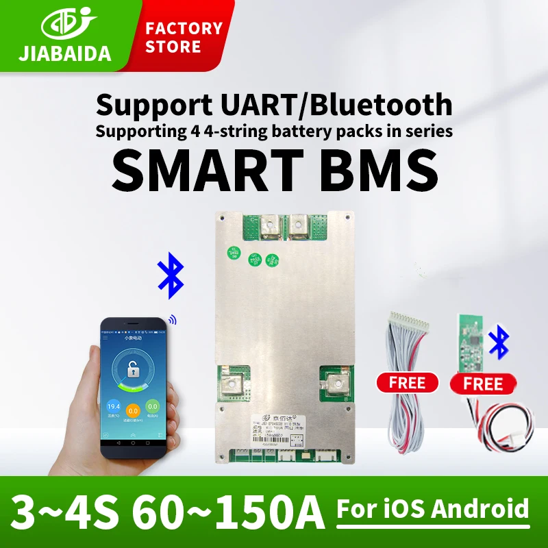 

JBD Smart Bms 4S Lifepo4 100A Bluetooth 3S 12 В с балансировочной платой UART 60A 80A 120A 150A для литий-ионной литиевой батареи