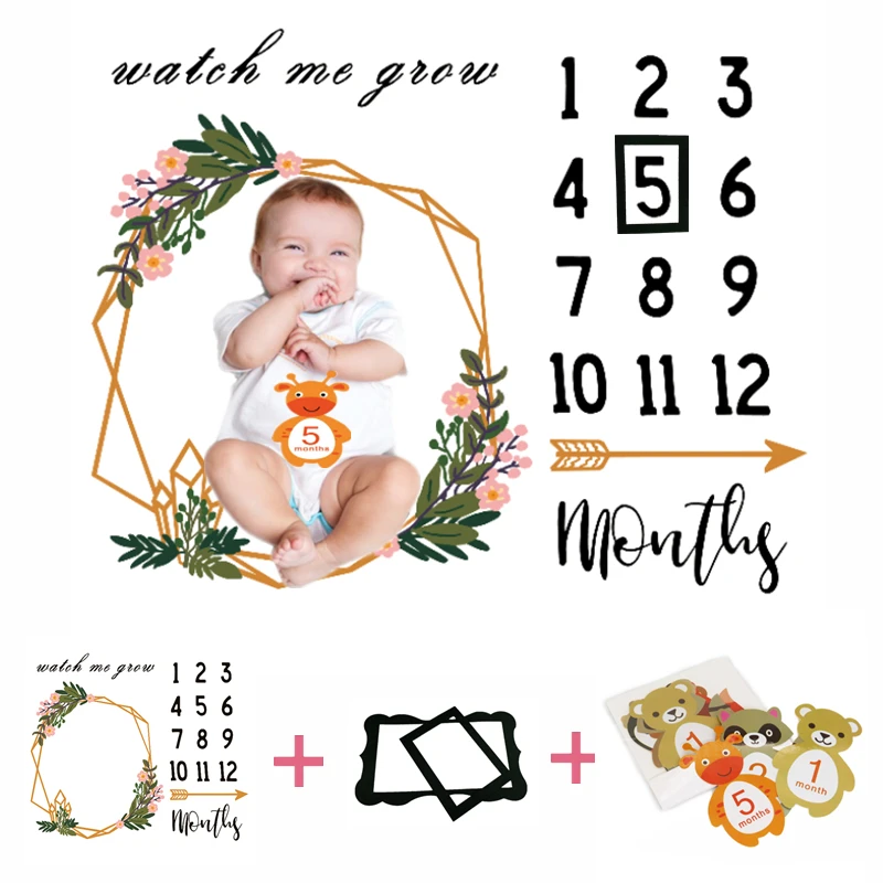 

1m Monthly Milestone Blanket Months Stickers Frames Toddler Diaper Background Cloth Photography Props Photo Accessories Backdrop