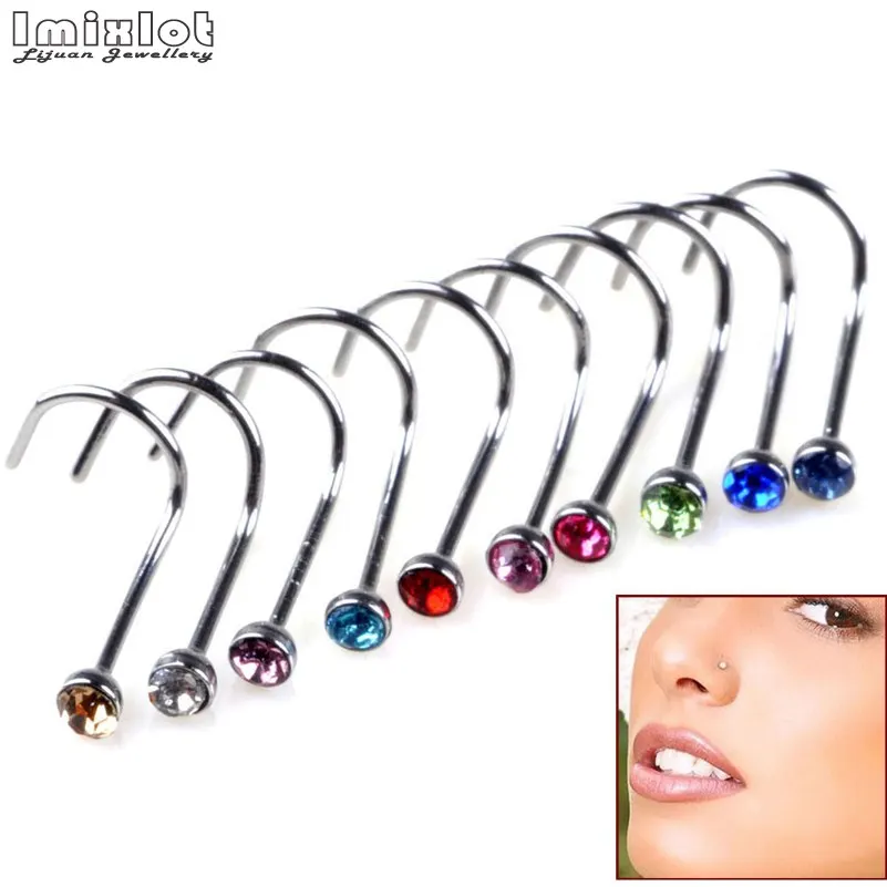 Серьги-гвоздики в нос из нержавеющей стали с кристаллами и стразами 20 шт./лот