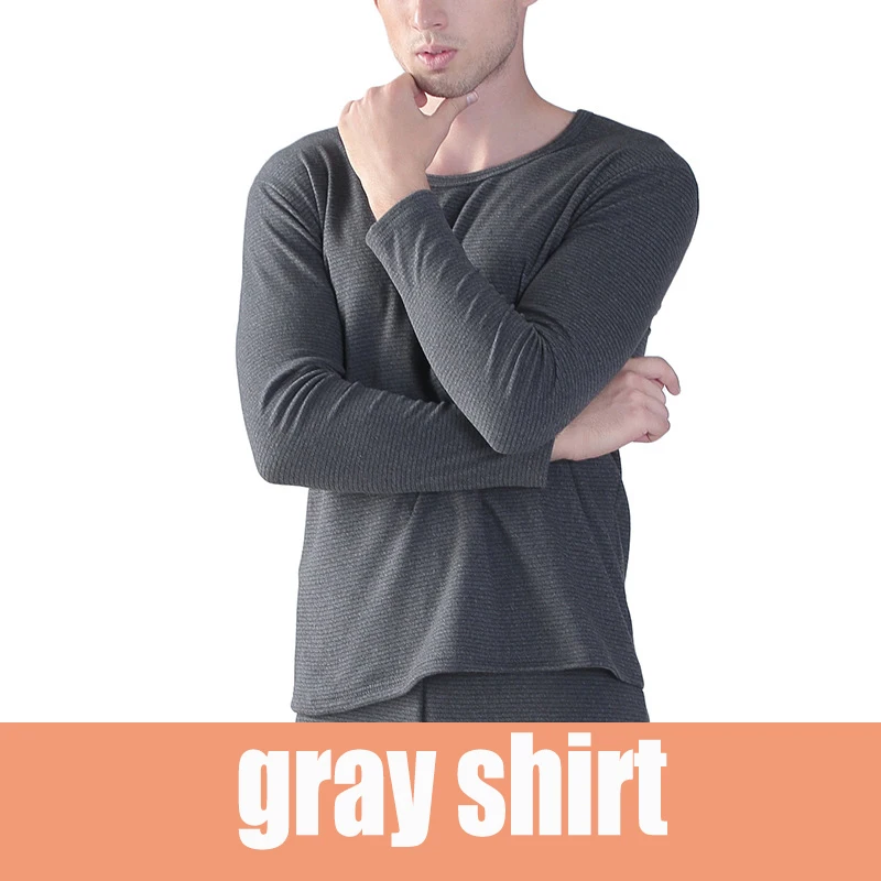Gray shirt Мужские хлопковые кальсоны, костюмы, Осень-зима, свободные, плюс размер, XL-7xl, в полоску, с круглым вырезом, термобелье, Топы+ штаны, комплект из 2 предметов - Цвет: Gray shirt