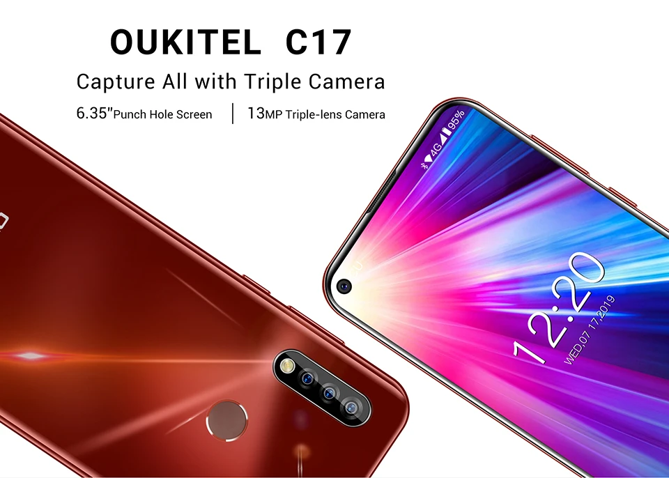 Смартфон OUKITEL C17 6,35 ''с тройной камерой MT6763, четыре ядра, Android 9,0, 3 ГБ, 16 ГБ, распознавание лица, отпечаток пальца, 4G, мобильный телефон, 3900 мА/ч