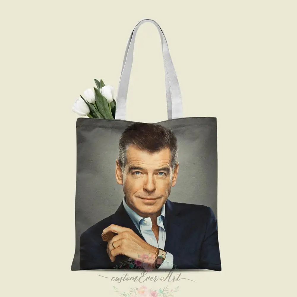 

Pierce Brosnan tote bag custom canvas tote bags for women for teacher Birthday Bags Gift Bag personalized gifts