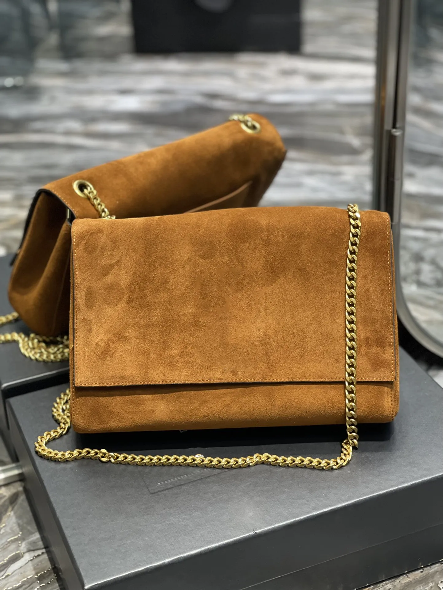 

kate nubuck genuine leather luxury brand fashion square loulou puffer designer crossbody shoulder bag