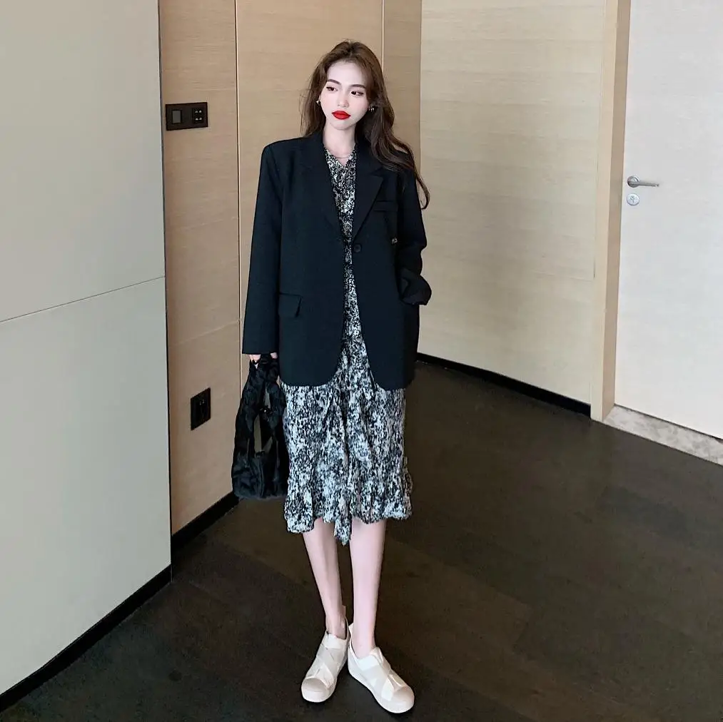 

Autumn new temperament suit jacket floral dress gentle wind long skirt two-piece suit