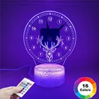 3d-будильник Elk Lamp, светодиодный ночсветильник с дисплеем, настольная лампа с USB, 5 В, батарея для домашнего декора, в подарок, искусственная светодиодная деревянная основа