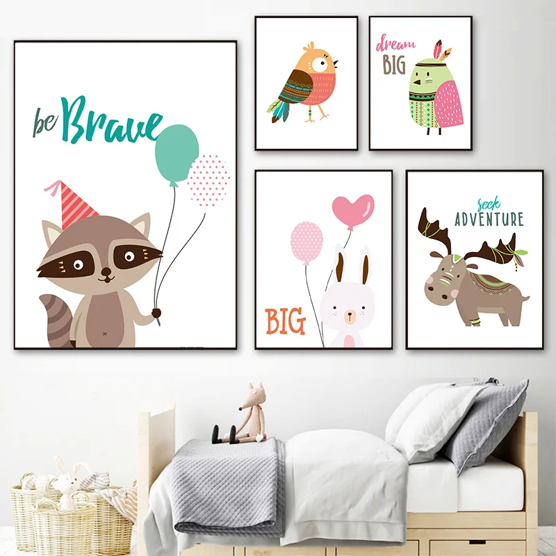 Настенная картина для детской комнаты с изображением медведя кролика лисы оленя