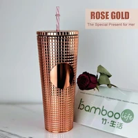 new 24oz 710ml golden series giant studded grid cold cup tumbler for valentines day gift with straw and lid
