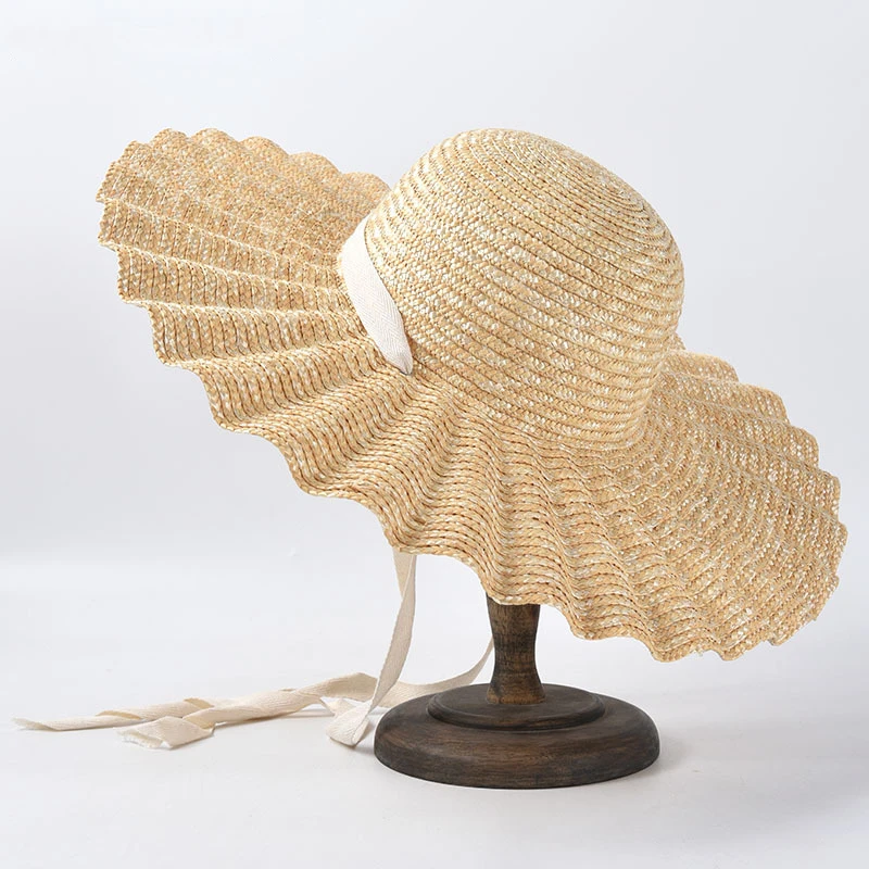 Шляпа женская Соломенная из рафии мягкая Длинная пляжная Панама с лентой и