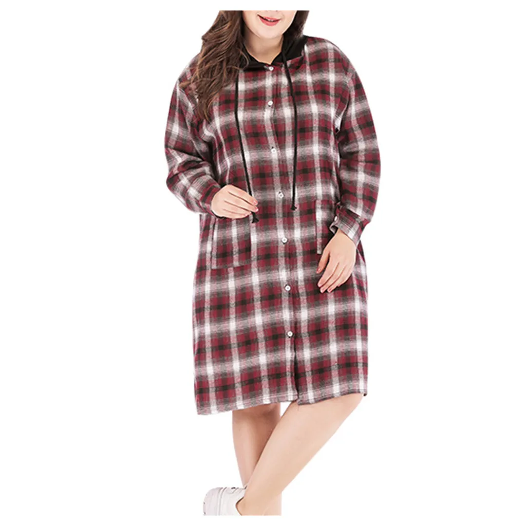 Plus Size Women Grid Stripe Dress Elegant Lady Office Long Sleeve Tunic Bandage Midi Autumn Winter#g4 | Женская одежда