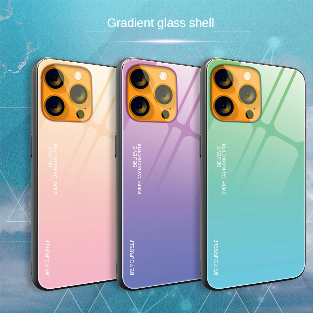 

For Iphone13 Pro Max Gradient Glass Phone Case Liquid Glass Case Scratch-Resistant Colorful Cover Protective Case for 13 Mini