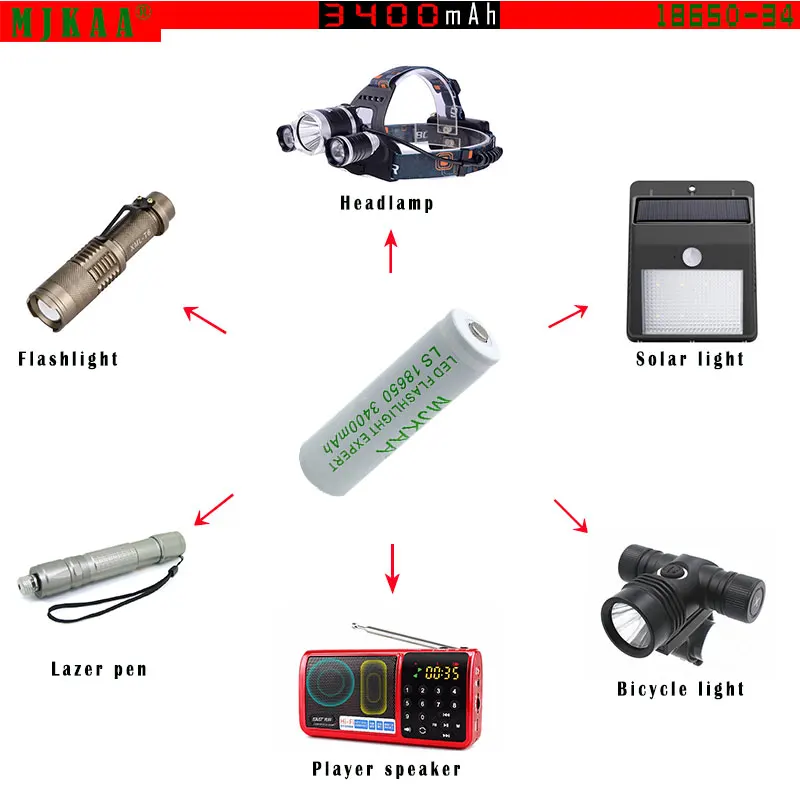 

18pcs 18650 3.7V 3400mAh 100% New Original White Lithium Rechargeable Battery For Flashlight