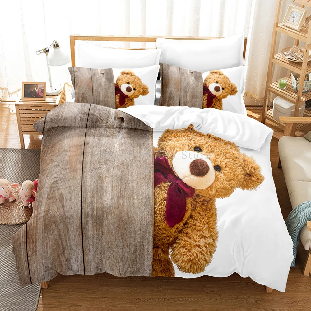 

3D Printed Cute Teddy Bear Bedding Set 2/3Pcs Duvet Cover And Pillowcase Cartoon Quilt Cover Home Textile Gift