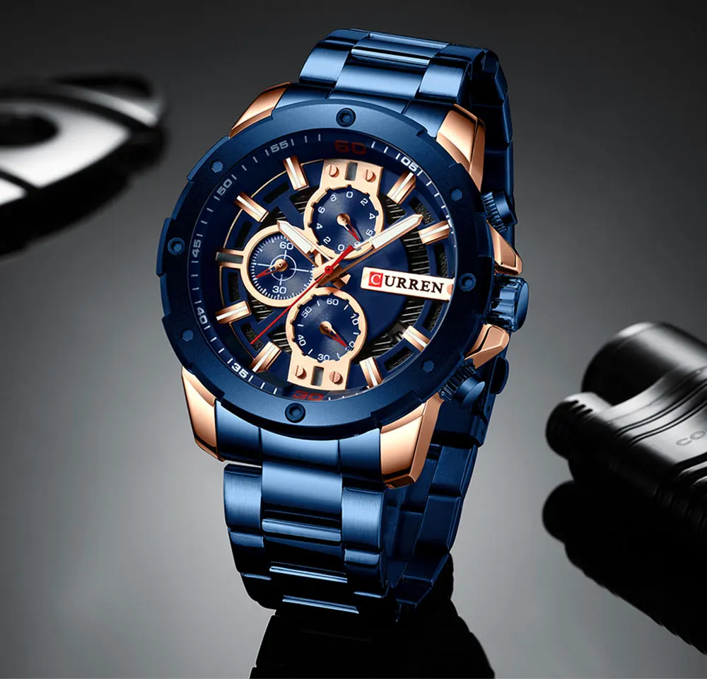 

CURREN Mens Watches Top Brand Luxury 2021 Casual Sport Stainless Steel Clock Male Quartz Chronograph Wristwatches