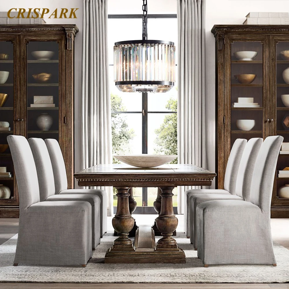 저렴한 Welles 빈티지 연기 크리스탈 샹들리에 조명 LED 프리즘 블랙 사각형 매달려 램프 실내 램프 호텔 다이닝 룸 바