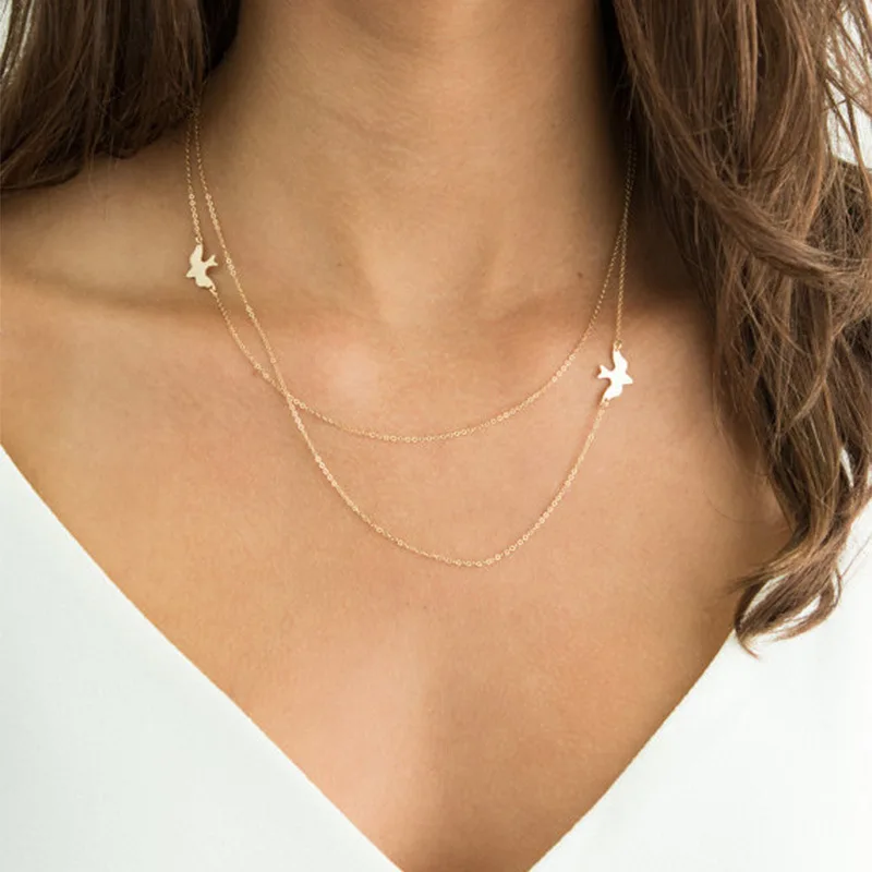 Трендовое креативное ожерелье цепочка с голубем и подвеской Двухслойное чокер